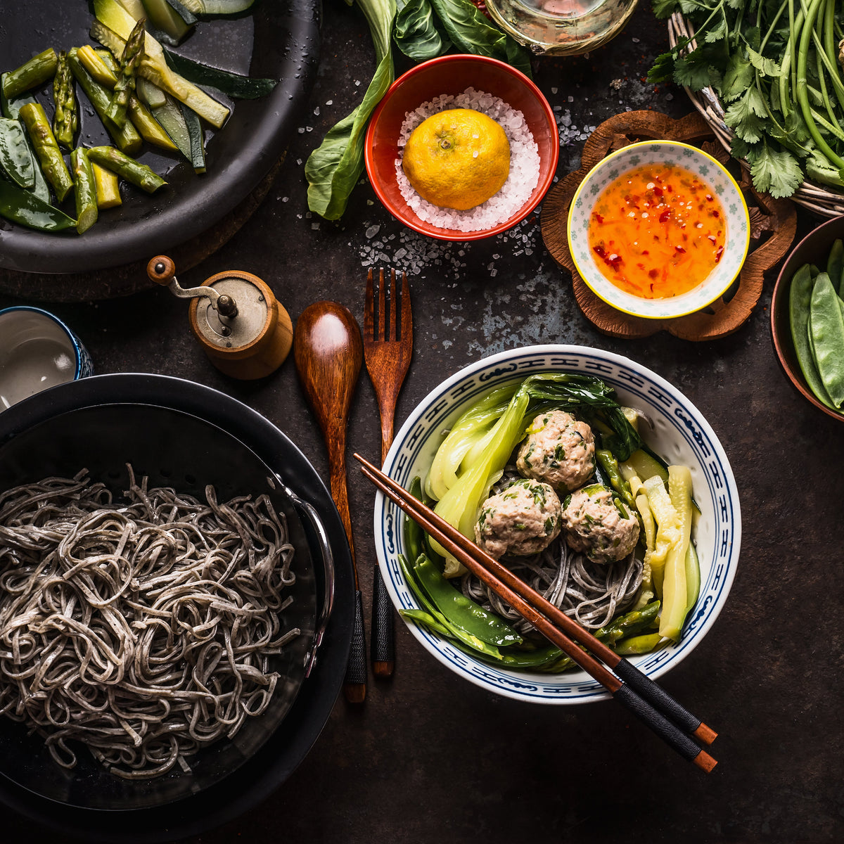 Sesame Ginger Meatballs with Soba Assembly Instructions
