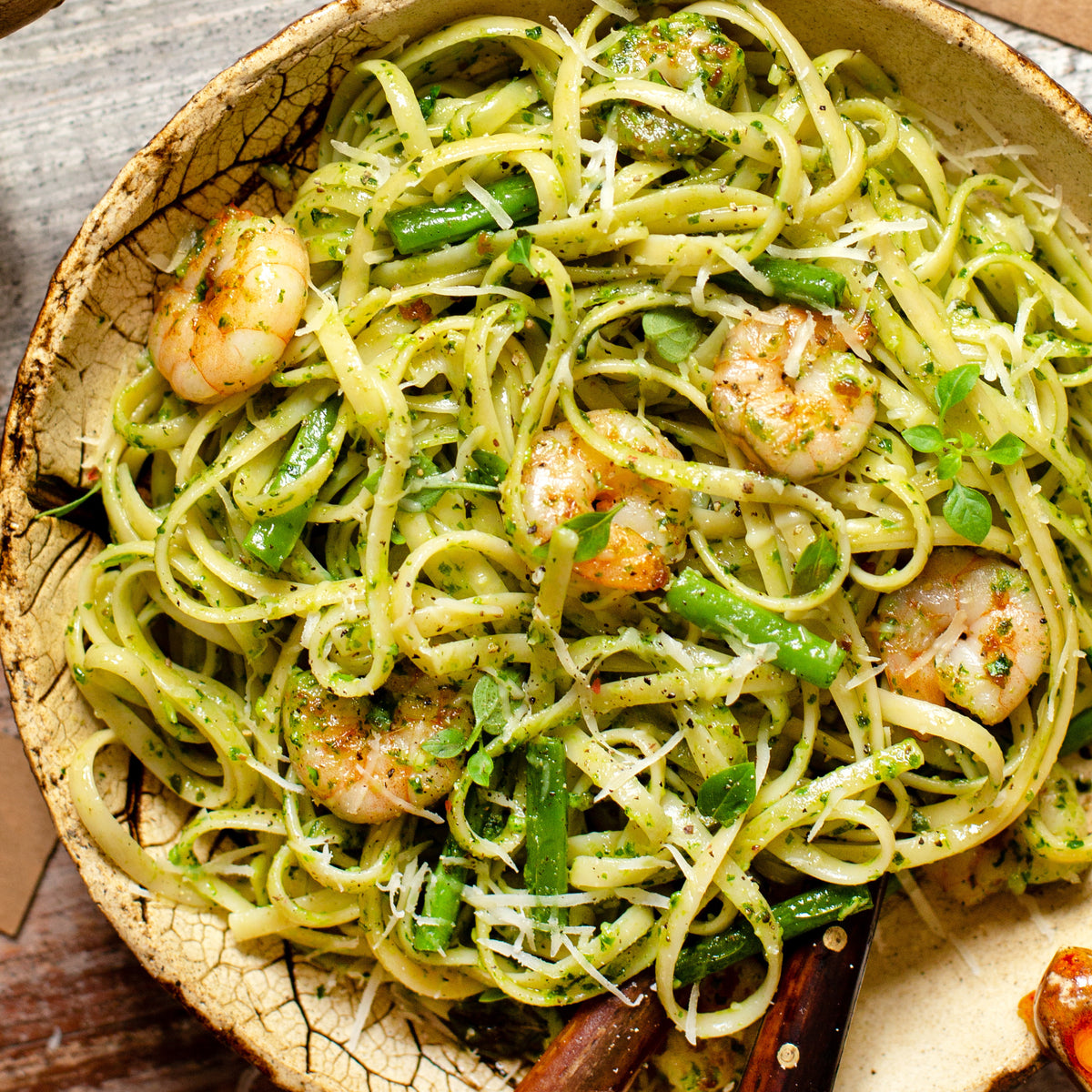 Garlic Shrimp Scampi with Whipped Pea Ricotta